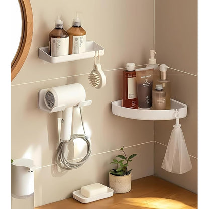 Universal Hair Dryer Holder – Wall Mount Blow Dryer Hanger with Organizer, Self-Adhesive Bathroom Cabinet Hook (1 Pack.2Pack))