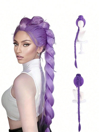 Rumi Demon Hunters Cosplay Wig – Long Purple Braided Wig for Women & Kids, Halloween Costume Accessory (사본)