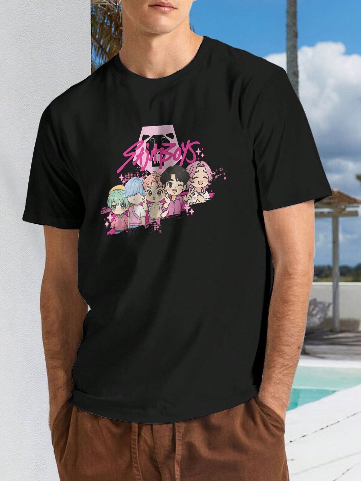 Unisex K-pop Graphic T-Shirt – “Demon Hunters” Chibi Band Design, Casual Crew Neck Tee, 180g