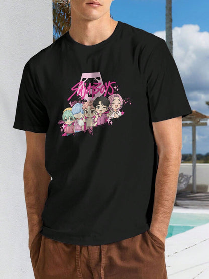 Unisex K-pop Graphic T-Shirt – “Demon Hunters” Chibi Band Design, Casual Crew Neck Tee, 180g
