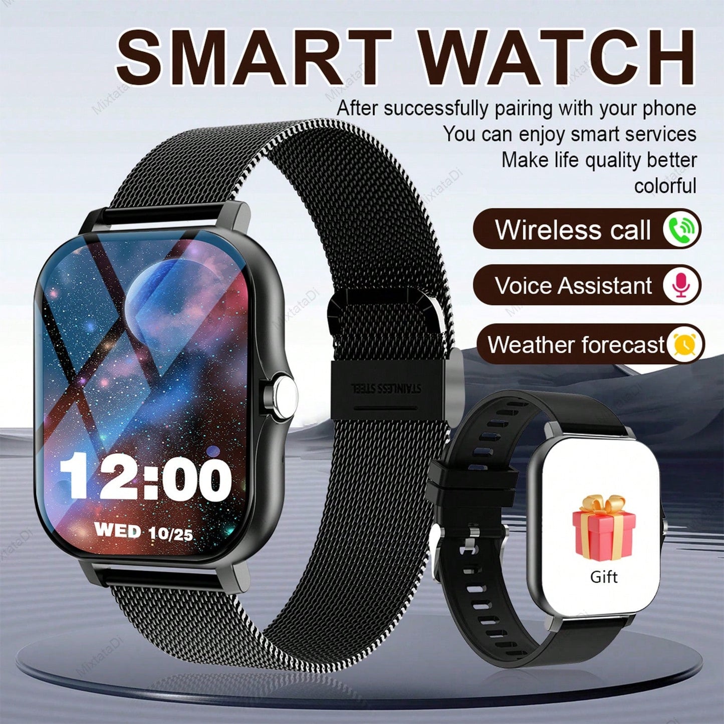 MixtataDi Smart Watch – Multifunctional Sports Smartwatch with Wireless Calls, Music & Notifications (Android/iOS)