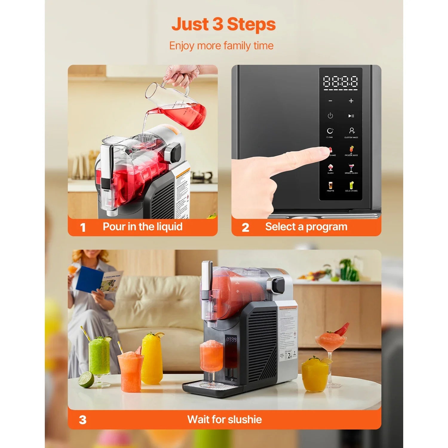 Succebuy 2L Slushie Machine No Ice Needed Margarita Machine with Self-Cleaning Frozen Margaritas Frappés Milkshake for Home