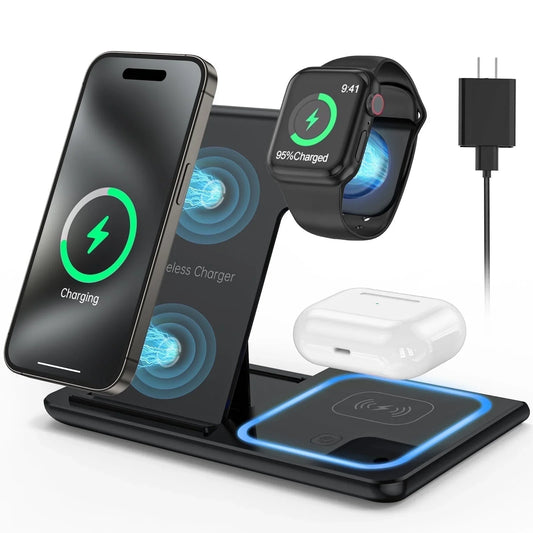 18W 3-in-1 Wireless Charging Station for iPhone 16/15/14/13/12, Apple Watch & AirPods, Fast Charger for Samsung Galaxy S23/S22/S21 – Pink
