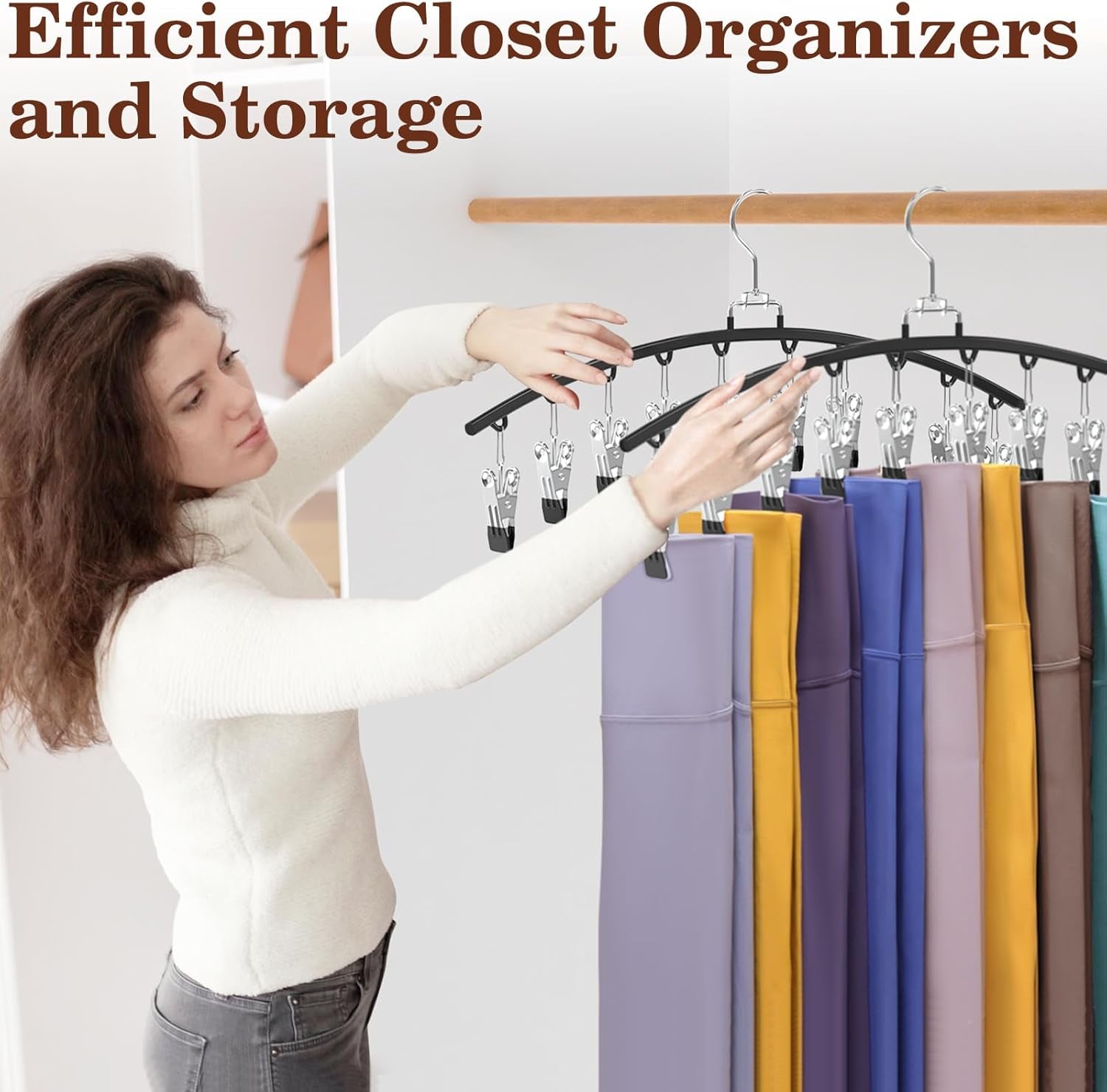 2 Pack Legging Organizer for Closet 360° Swivel, Metal Gym Clothes Organizer W/20 Clips Holds 20 Leggings, Hangers Space Saving, Closet Organizers and Storage, Room Organization Essentials, Black