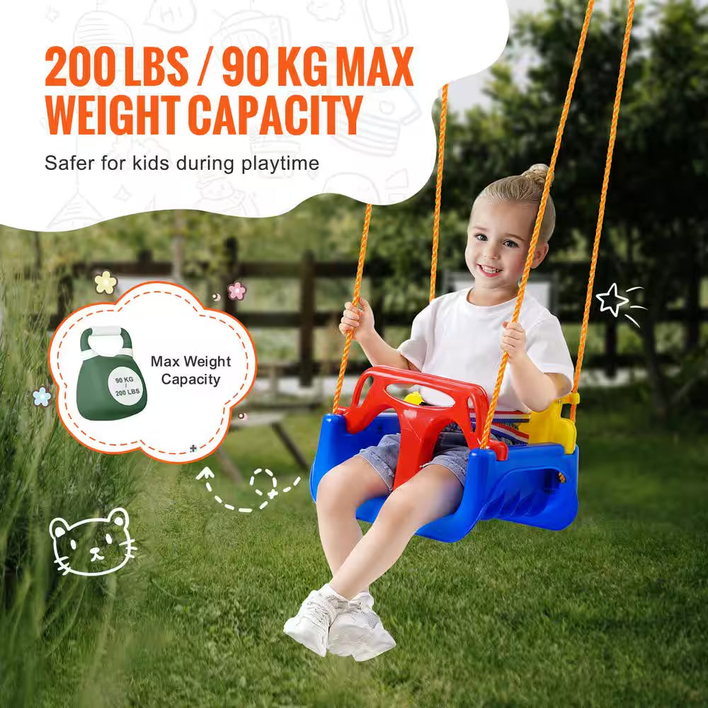 3-In-1 Toddler Swing Set Seat, 200 Lbs. Weight Capacity Baby Swing Seat, with Ropes and Snap Hooks Detachable Swing Seat