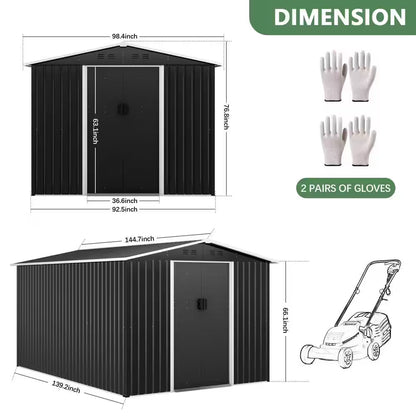 8 Ft. W X 12 Ft. D Outdoor Storage Metal Shed Building with Lockable Doors for Backyard Garden (96 Sq. Ft.)