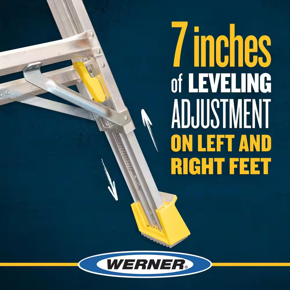 22 Ft. Reach Aluminum 5-In-1 Multi-Position Pro Ladder with Built-In Leveling 375 Lbs. Load Capacity Type IAA Duty