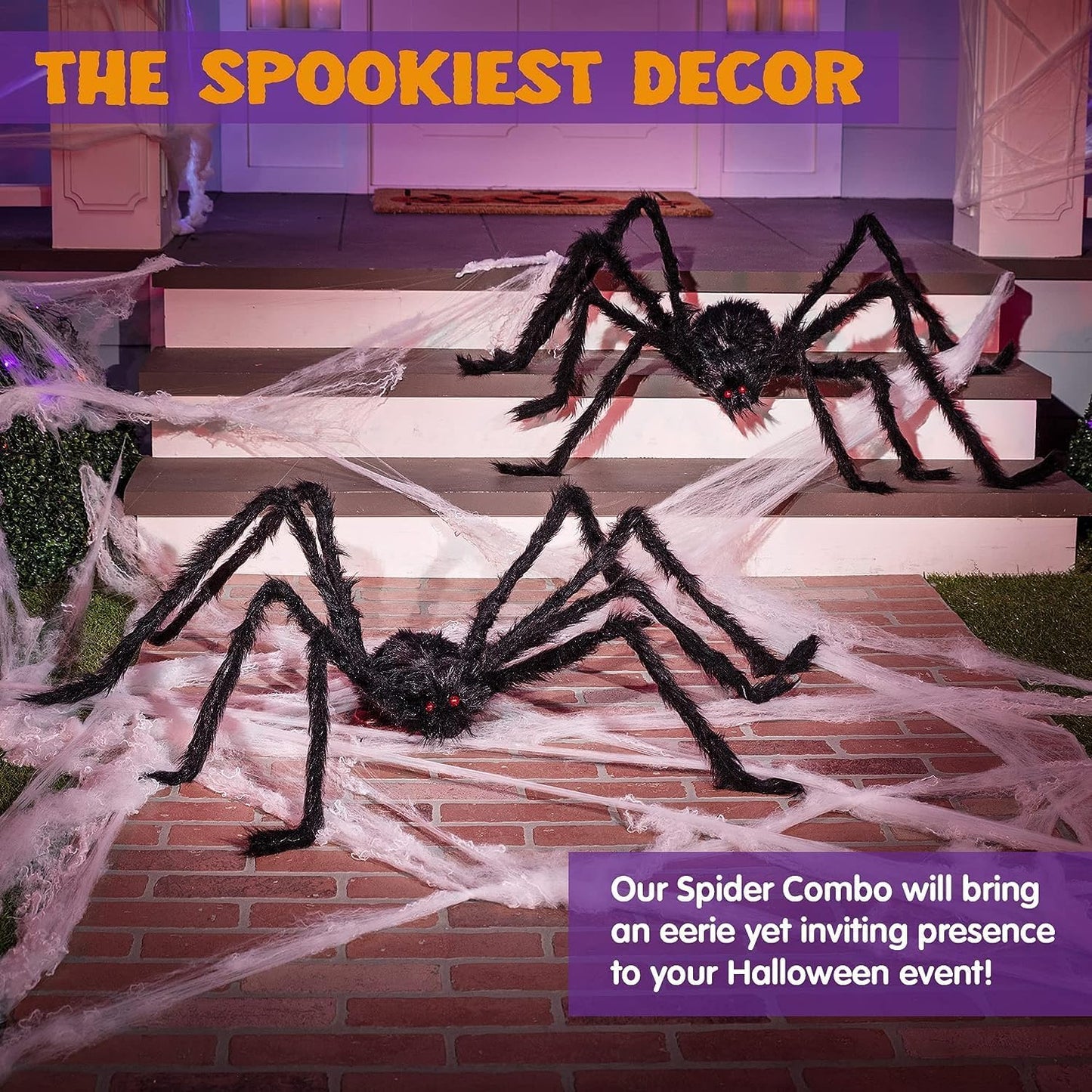 2 Pack 5 Ft Halloween Outdoor Decorations Hairy Black Spider, Scary Giant Spider, Fake Large Haunted House Props, Halloween Yard Lawn Decorations Party Indoor Decor
