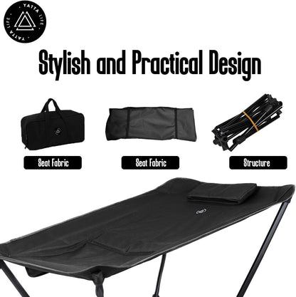 Low Back Folding Camping Chairs for Adults with Storage Pouches & Carrying Case - Foldable Lawn Chairs, Beach Chair, Fishing Chair, Portable Lightweight Outdoor Chair. (Black)