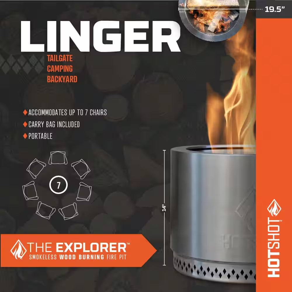 Explorer Portable Low Smoke 19.5 In. round Wood-Burning Fire Pit in Stainless Steel with Carry Bag