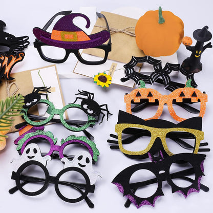 Halloween Eyeglasses 12 Pcs Novelty Toy Glasses Cosplay Halloween Party Favor Funny Glitter Funny Party Decorations for Kids and Adults Glasses Pumpkin Spider Web Ghost Bat Hat Skull Eyeball Eyewear