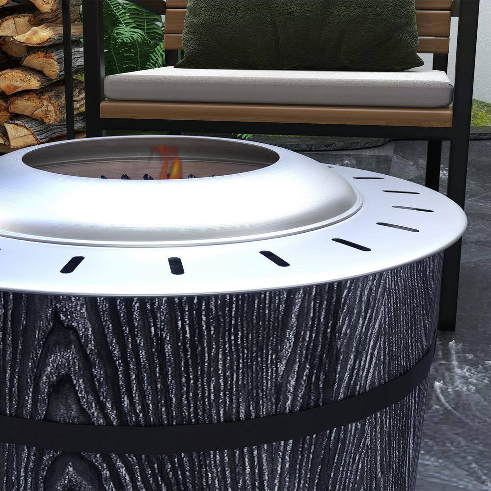 20 In. Barrel Style Smokeless Portable Wood Burning Fire Pit with Fireproof Mat in Black