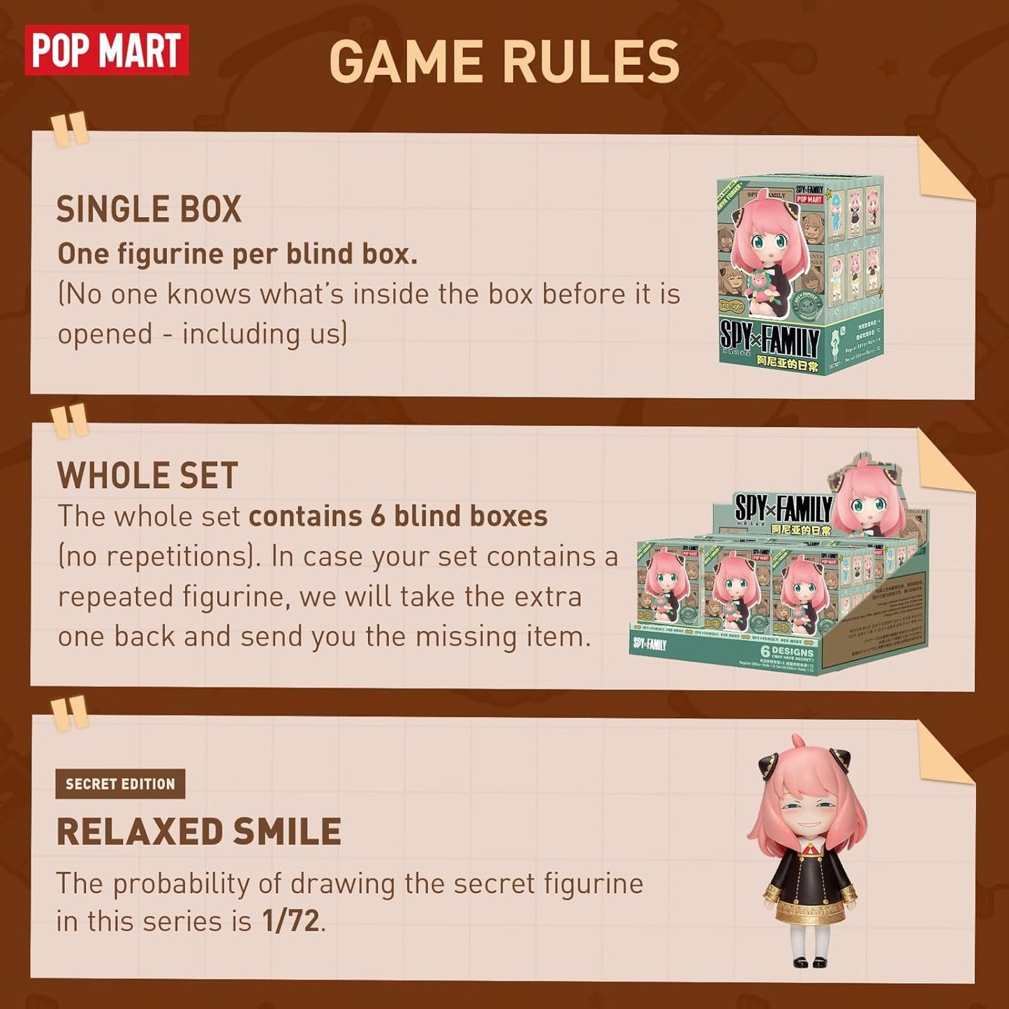 Spy × Family Anya'S Daily Life Series Figures, 6Pcs Spy Blind Box Figures, Random Design Action Figures Collectible Toys Home Decorations, Holiday Birthday Gifts, Whole Set