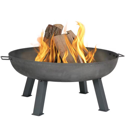 34 In. X 15 In. round Cast Iron Wood Burning Fire Pit Bowl in Steel