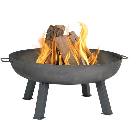 34 In. X 15 In. round Cast Iron Wood Burning Fire Pit Bowl in Steel