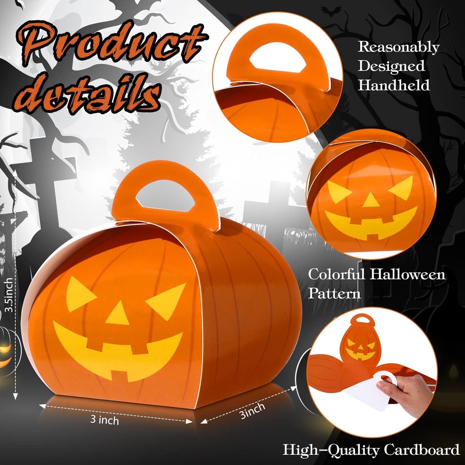 36 Pieces Halloween Boxes Halloween Goodie Boxes Candy Boxes with Handle Candy Container Horror Party Favor Box for Party Treat Favors Decoration, 6 Patterns