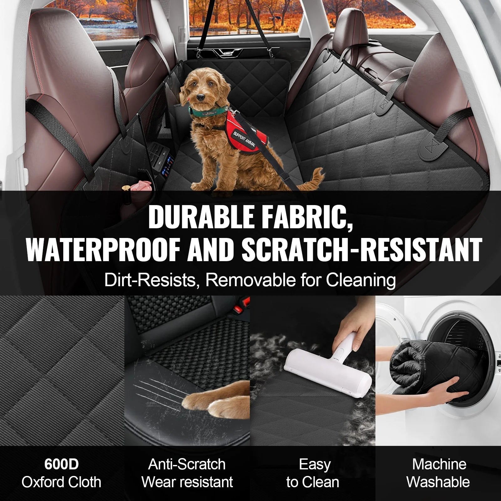 VEVOR 53 X 24.8 in Dog Car Seat Cover for Back Seat Waterproof 600D for Cars