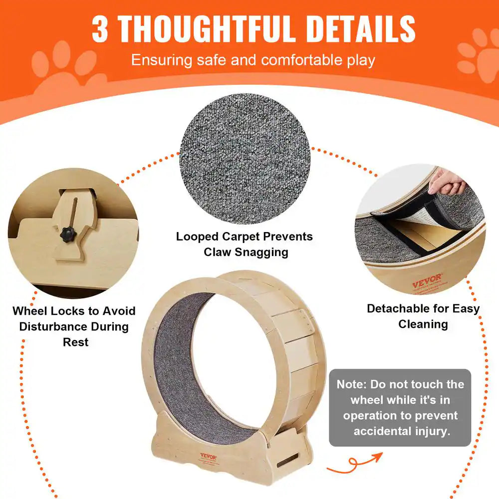 Large Cat Treadmill Wheel for Cats 29.5 In. Cat Running Wheel with Detachable Carpet and Cat Teaser Furniture Cover