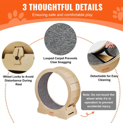 Large Cat Treadmill Wheel for Cats 29.5 In. Cat Running Wheel with Detachable Carpet and Cat Teaser Furniture Cover