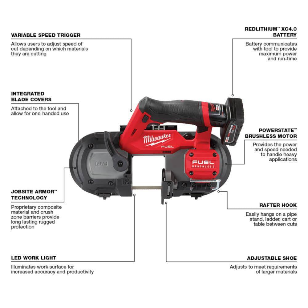 M12 FUEL 12-Volt Lithium-Ion Cordless Compact Band Saw XC Kit with (2) Batteries, Charger, Reamer, 3 Blades, and Bag
