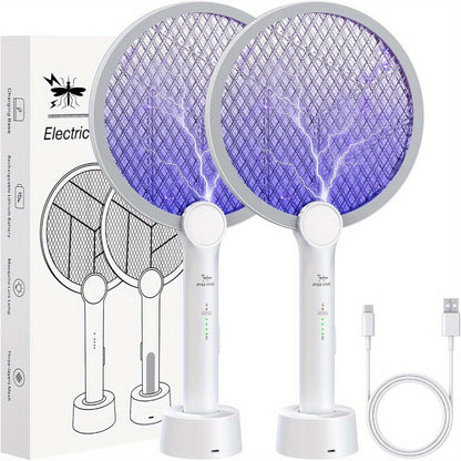 Bug Zapper Racket, 2 in 1 Fly Swatter USB Rechargeable, 4000V Electric Fly Zapper with 3 Layer Safety Mesh，Electric Racket for Kitchen, Home, Garden and Outdoors
