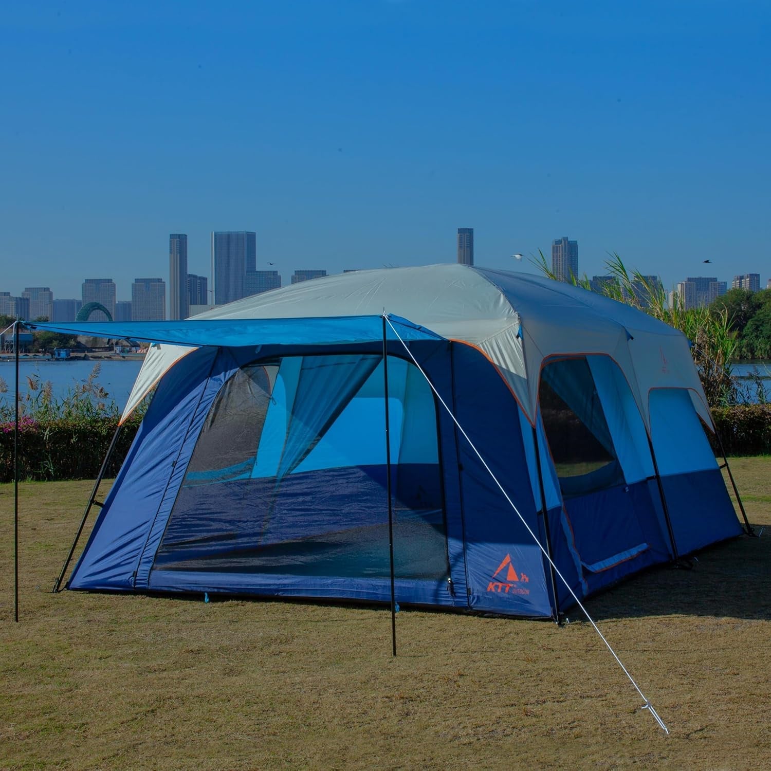 Extra Large Tent 10-12-14 Person(A),Family Cabin Tents,2 Rooms,3 Doors and 3 Windows with Mesh,Straight Wall,Waterproof,Double Layer,Big Tent for Outdoor,Picnic,Camping,Family Gathering