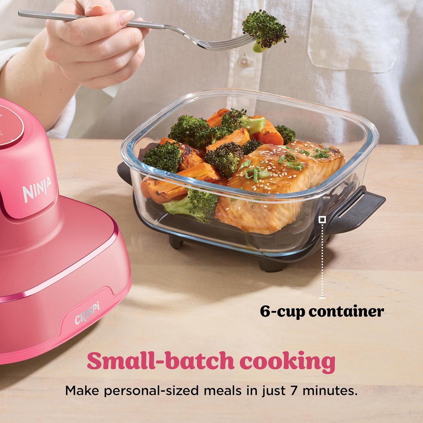 | Air Fryer | Crispi 4-In-1 Portable Cooking System | 4QT & 6 Cup Glass Containers, Crisper Plates & Storage Lids Included | Microwave, Freezer & Dishwasher Safe | Cherry Crush | FN101DR