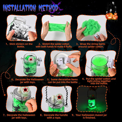 Halloween Crafts for Kids, 3 Pack Glass Mason Jar with Accessories, Halloween Toys Party Favor Garden Creative Activities Decoration Art Project