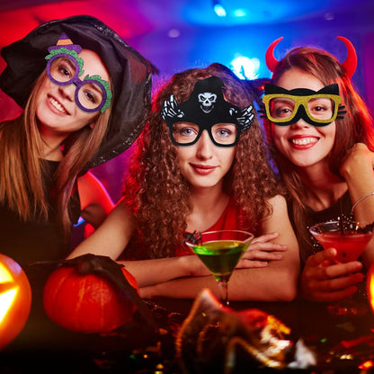 Halloween Eyeglasses 12 Pcs Novelty Toy Glasses Cosplay Halloween Party Favor Funny Glitter Funny Party Decorations for Kids and Adults Glasses Pumpkin Spider Web Ghost Bat Hat Skull Eyeball Eyewear