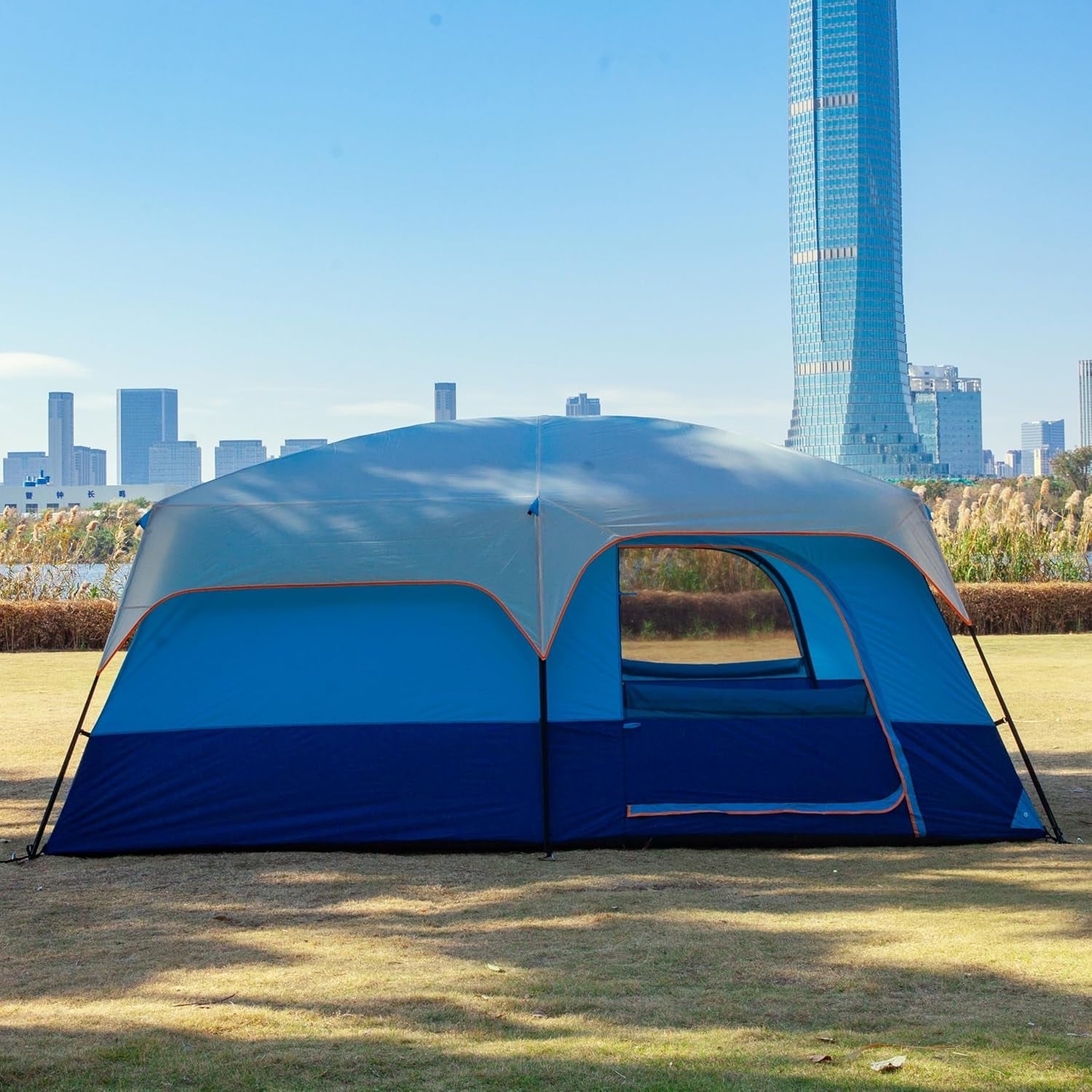 Extra Large Tent 10-12-14 Person(A),Family Cabin Tents,2 Rooms,3 Doors and 3 Windows with Mesh,Straight Wall,Waterproof,Double Layer,Big Tent for Outdoor,Picnic,Camping,Family Gathering