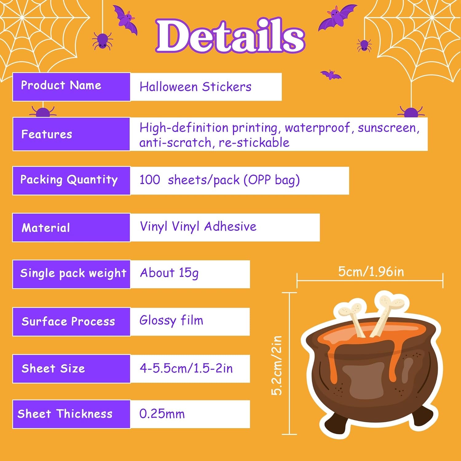 Halloween Party Favors - 100 PCS Pumpkin Bat Spider Stickers,Kids Halloween Games Treats Crafts Gifts Party Supplies Decorations