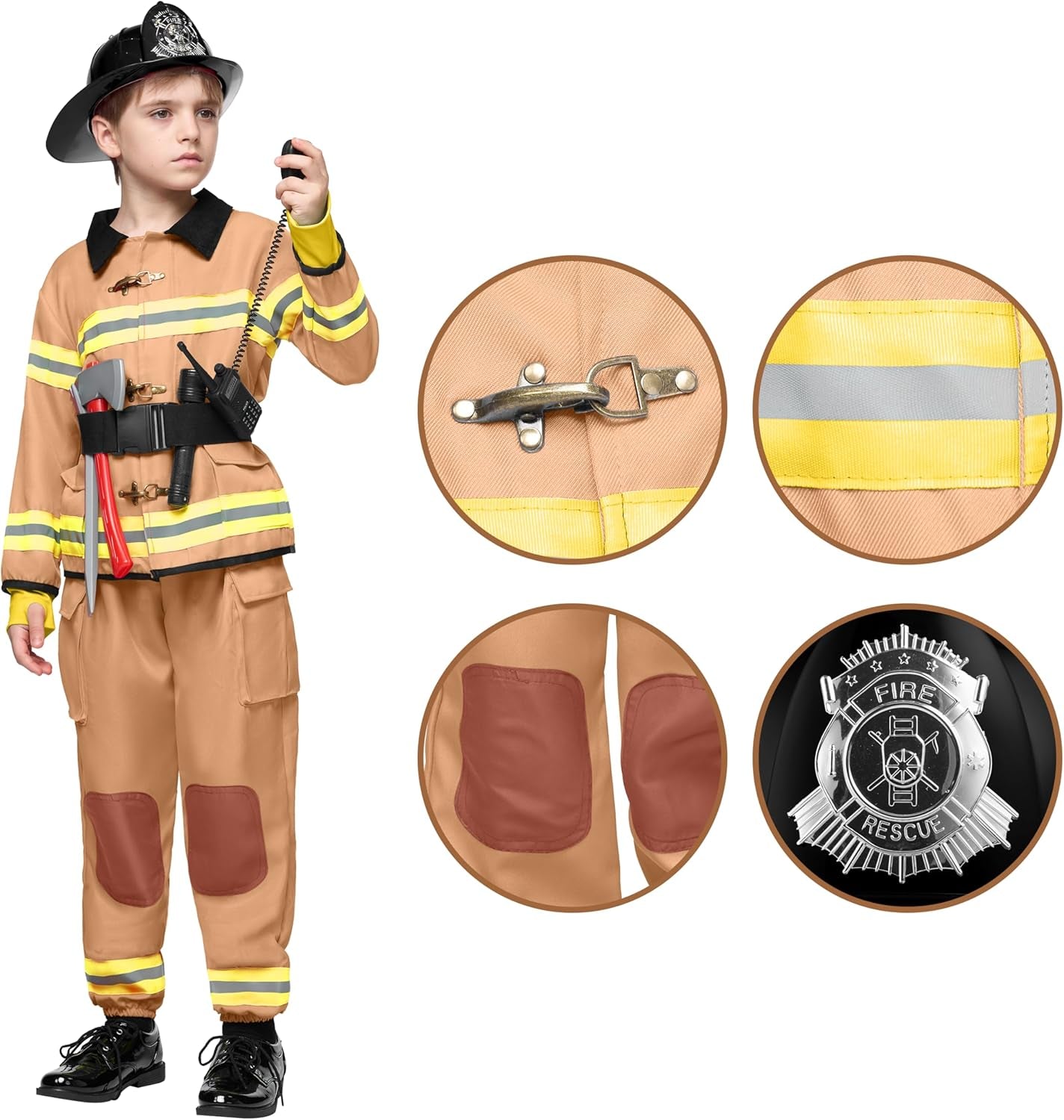 Halloween 14PCS Firefighter Costume for Kids, Boys Fireman Costume with Toys Set for Toddler Roleplay