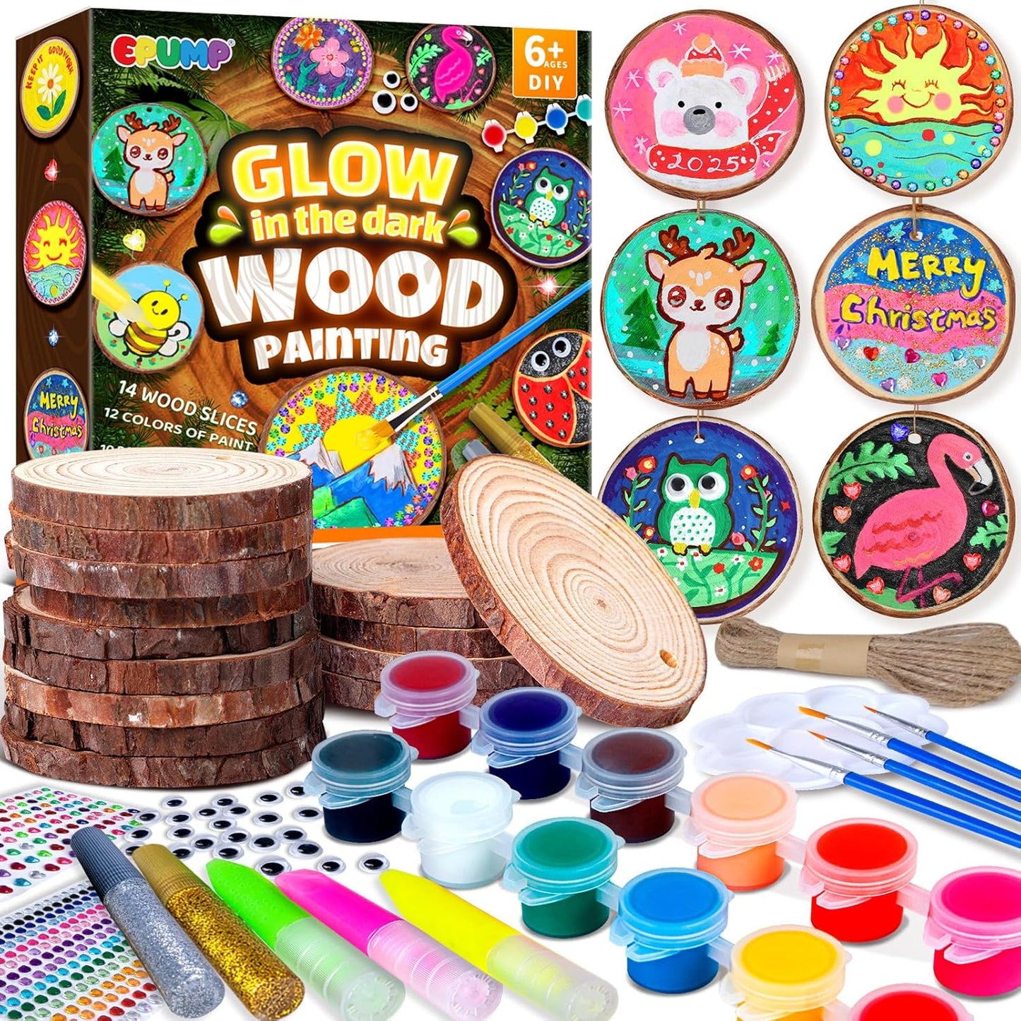 Wooden Painting Kit for Kids - Glow in the Dark Arts and Crafts Supplies Kits for Boys Girls - Kids Activities Creative Art Set Birthday Gifts DIY Paint Toys for Ages 6 7 8 9 10 11 12 Years Old