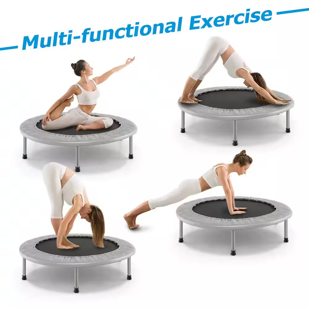 38 In. Folding Mini Trampoline Fitness Rebounder with Safety Pad Silver and Black