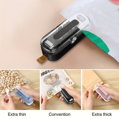 Compact 2-in-1 Mini Bag Sealer & Cutter | Portable Heat Vacuum Sealer for Plastic Bags | Ideal for Food Storage, Snacks, Cookies – Black