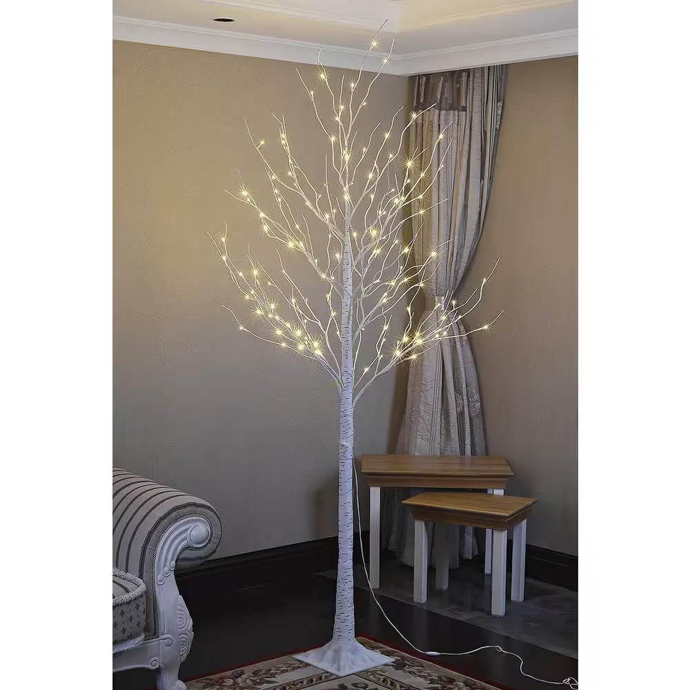 8 Ft. Warm White Pre-Lit 132 LED Birch Tree Artificial Christmas Tree for Home, Festival, Party, Indoor and Outdoor Use