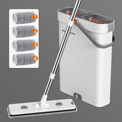 12.99″ Microfiber Flat Mop & Bucket Set — Wet/Dry Floor Cleaning System with Long Handle, Wringer Bucket & Reusable Microfiber Cloths (Hardwood, Tile, Bathroom, Bedroom, Living Room)