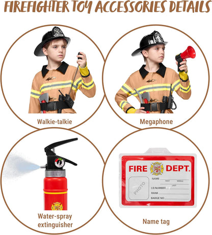 Halloween 14PCS Firefighter Costume for Kids, Boys Fireman Costume with Toys Set for Toddler Roleplay