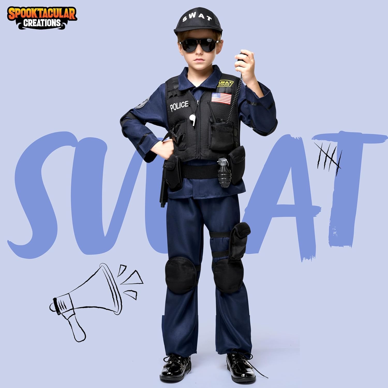 20PCS Police SWAT Costume for Kids, S.W.A.T. Police Officer Costume for Boys Halloween Cosplay Party