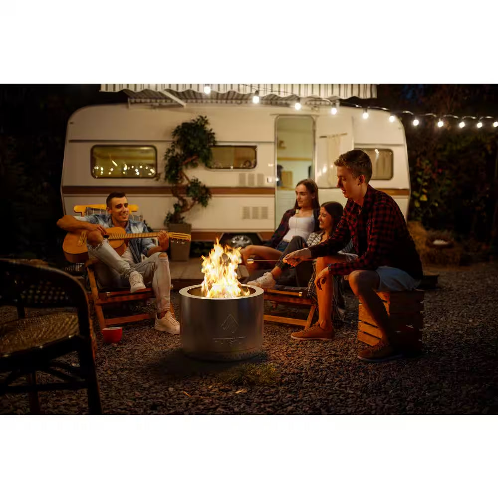 Explorer Portable Low Smoke 19.5 In. round Wood-Burning Fire Pit in Stainless Steel with Carry Bag