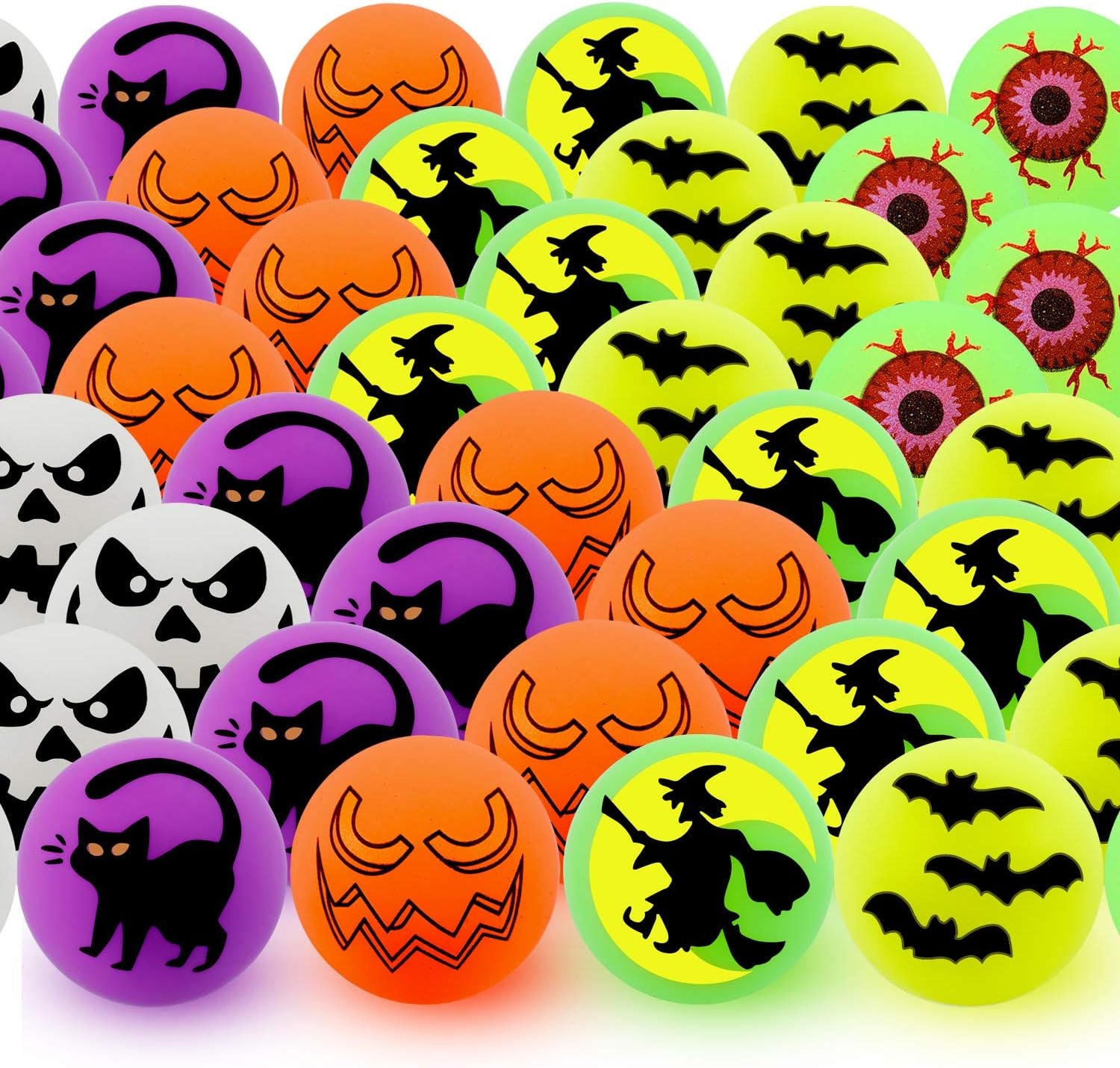 72 Halloween Theme Designs Bouncing Balls - Glow in the Dark Bouncy Party Favors Supplies for Kids, Trick or Treating Goodie