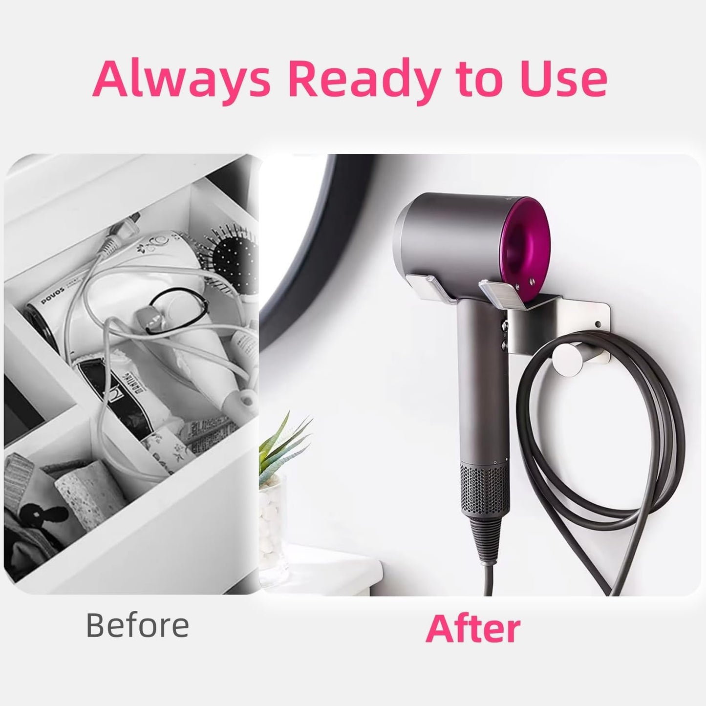 Hair Dryer Holder, Hair Dryer Holder Wall Mounted, Self Adhesive Blow Dryer Holder, Stainless Steel Dyson Hair Dryer Holder, Hairdryer Holder for Bathroom