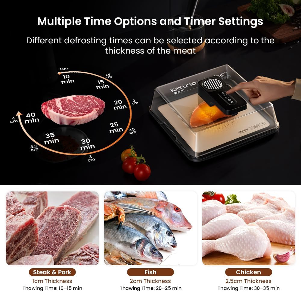 Quick Defrosting Tray for Frozen Meat - Rechargeable Meat Defrosting Tray with Lid, Timable Thawing Box for Frozen Food, Suitable for Frozen Steak, Chicken, Fish, Shrimp and Seafood (Black)