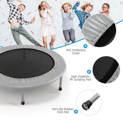38 In. Folding Mini Trampoline Fitness Rebounder with Safety Pad Silver and Black