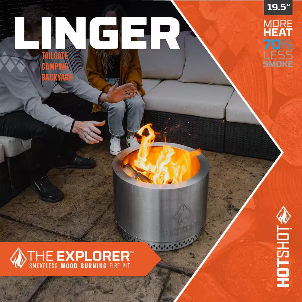 Explorer Portable Low Smoke 19.5 In. round Wood-Burning Fire Pit in Stainless Steel with Carry Bag