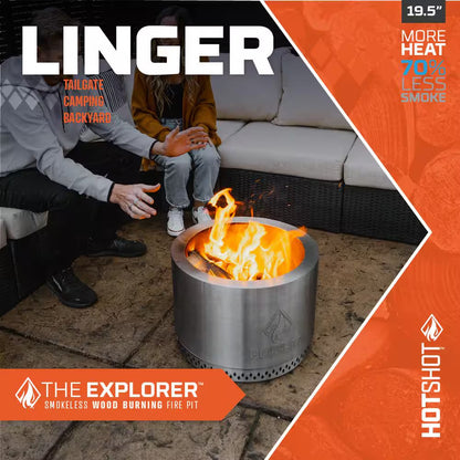 Explorer Portable Low Smoke 19.5 In. round Wood-Burning Fire Pit in Stainless Steel with Carry Bag
