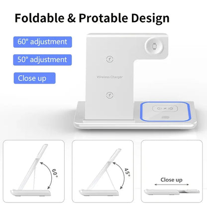 18W 3-in-1 Wireless Charging Station for iPhone 16/15/14/13/12, Apple Watch & AirPods, Fast Charger for Samsung Galaxy S23/S22/S21 – Pink