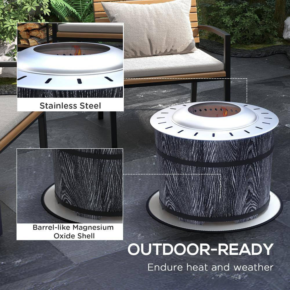 20 In. Barrel Style Smokeless Portable Wood Burning Fire Pit with Fireproof Mat in Black
