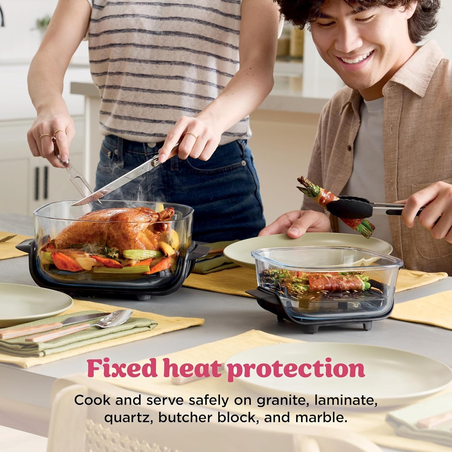 | Air Fryer | Crispi 4-In-1 Portable Cooking System | 4QT & 6 Cup Glass Containers, Crisper Plates & Storage Lids Included | Microwave, Freezer & Dishwasher Safe | Cherry Crush | FN101DR