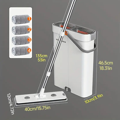 12.99″ Microfiber Flat Mop & Bucket Set — Wet/Dry Floor Cleaning System with Long Handle, Wringer Bucket & Reusable Microfiber Cloths (Hardwood, Tile, Bathroom, Bedroom, Living Room)